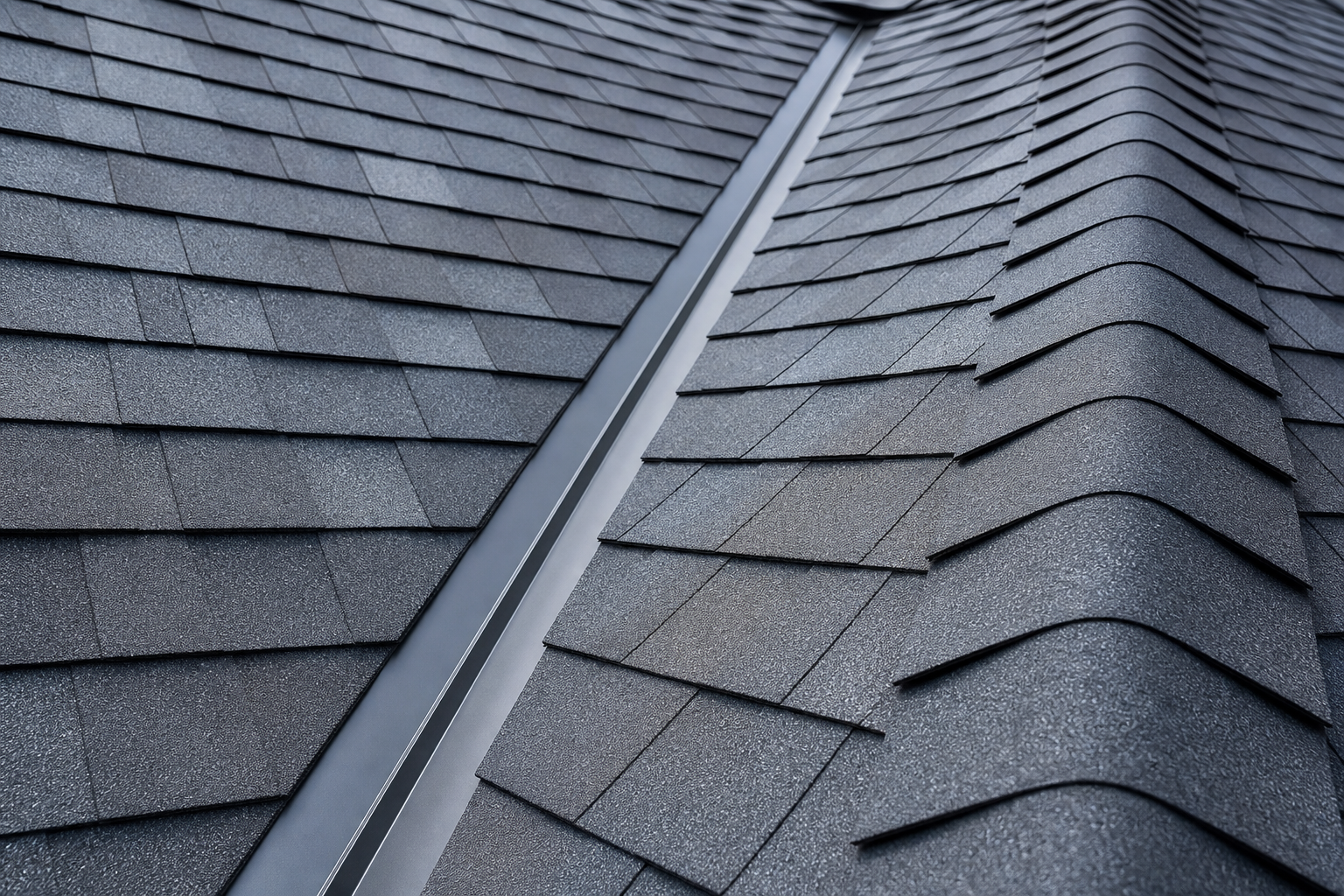 New architectural shingle roof with clean valley flashing